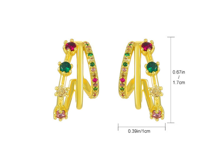 Fashion Three Rings Multilayer Diamond Earrings