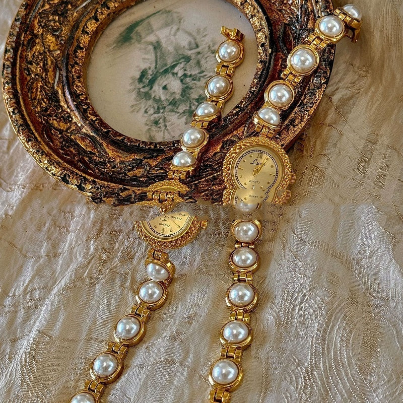 New Mid-Ancient Light Luxury Pearl Bracelet Watch Temperament