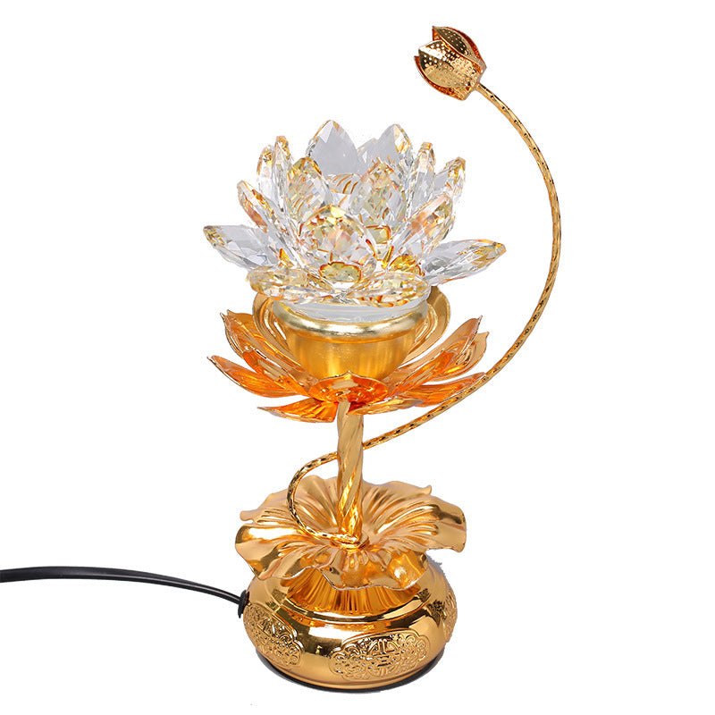 Led Colorful Crystal Glass Lotus Tribute Lamp