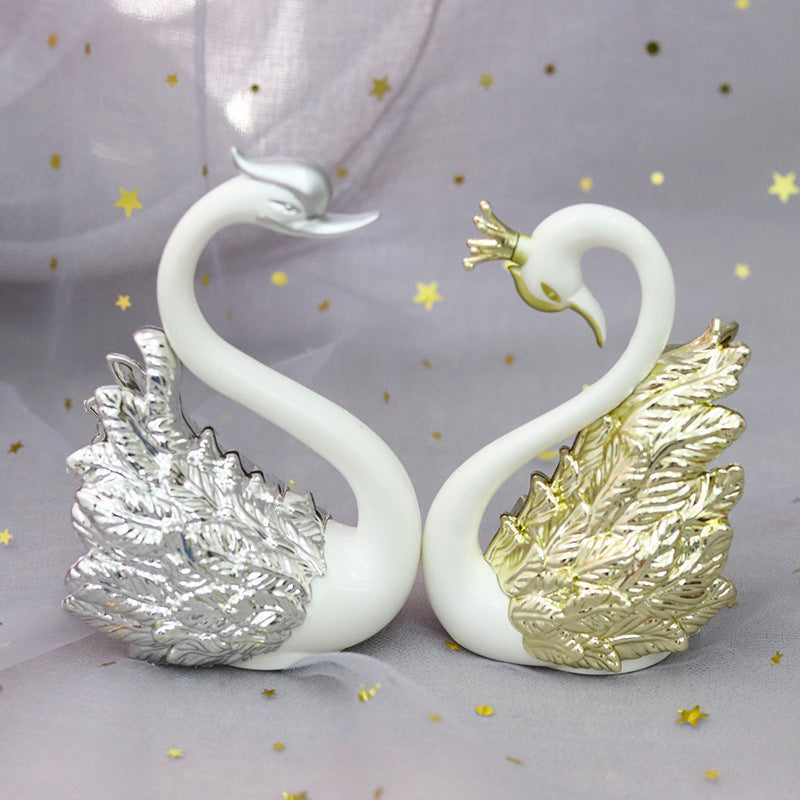 Crown Swan Cake Decoration Gilded Couple
