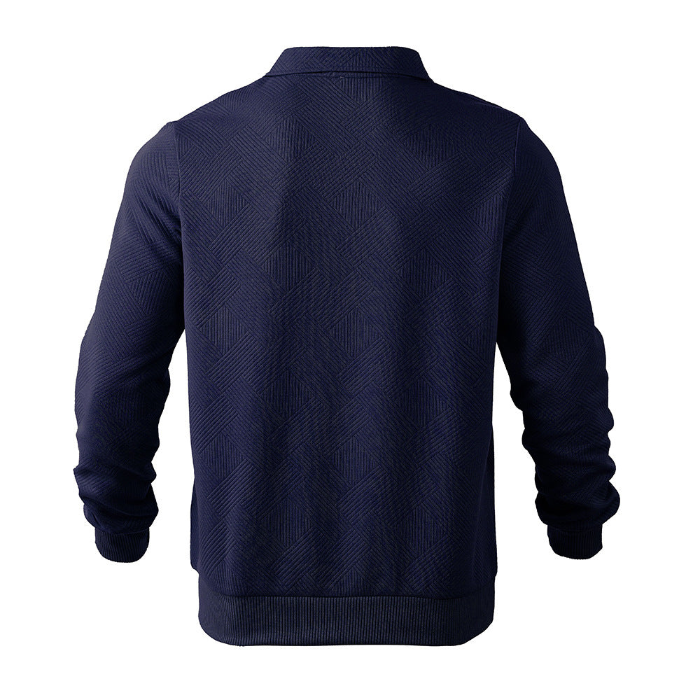 Lapel Jacquard Half-Zipper Sweatshirt Fashion Solid Color Long-Sleeved Tops For Men Clothing