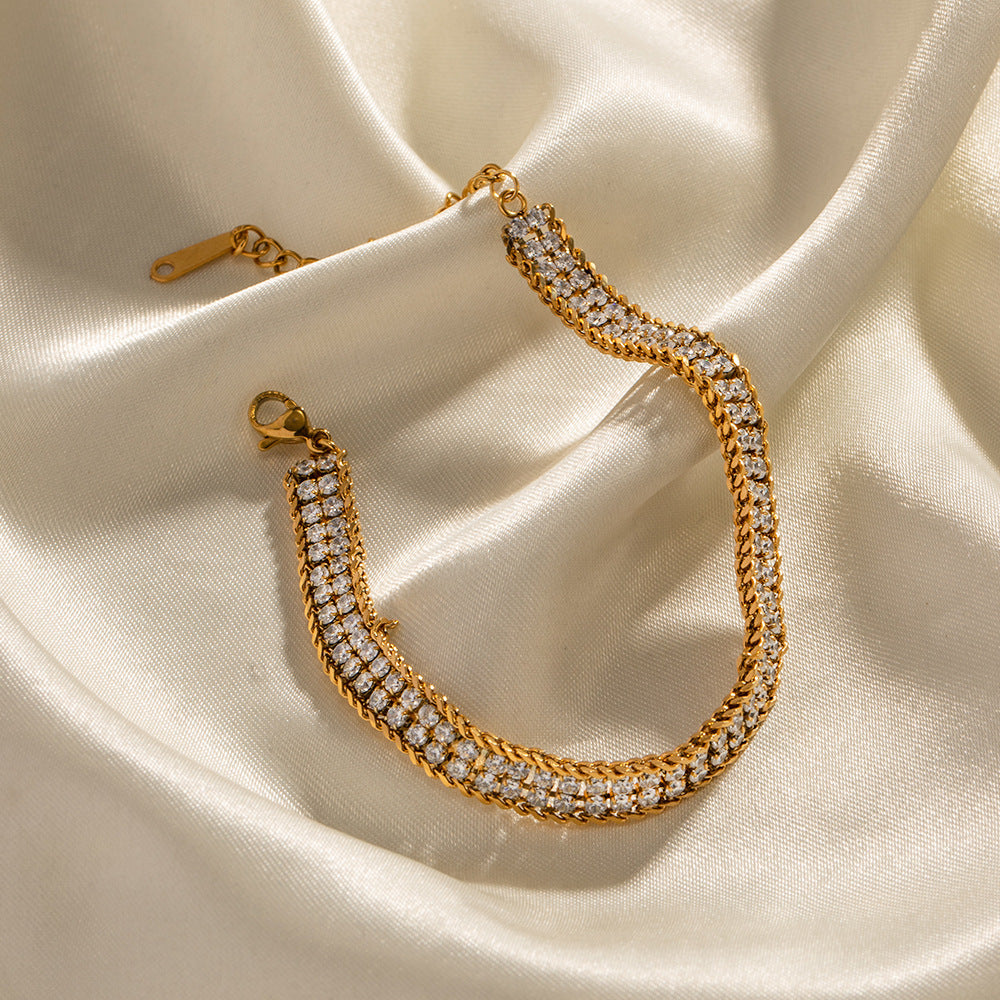 18K Gold Double-Layer White Zircon Bracelet