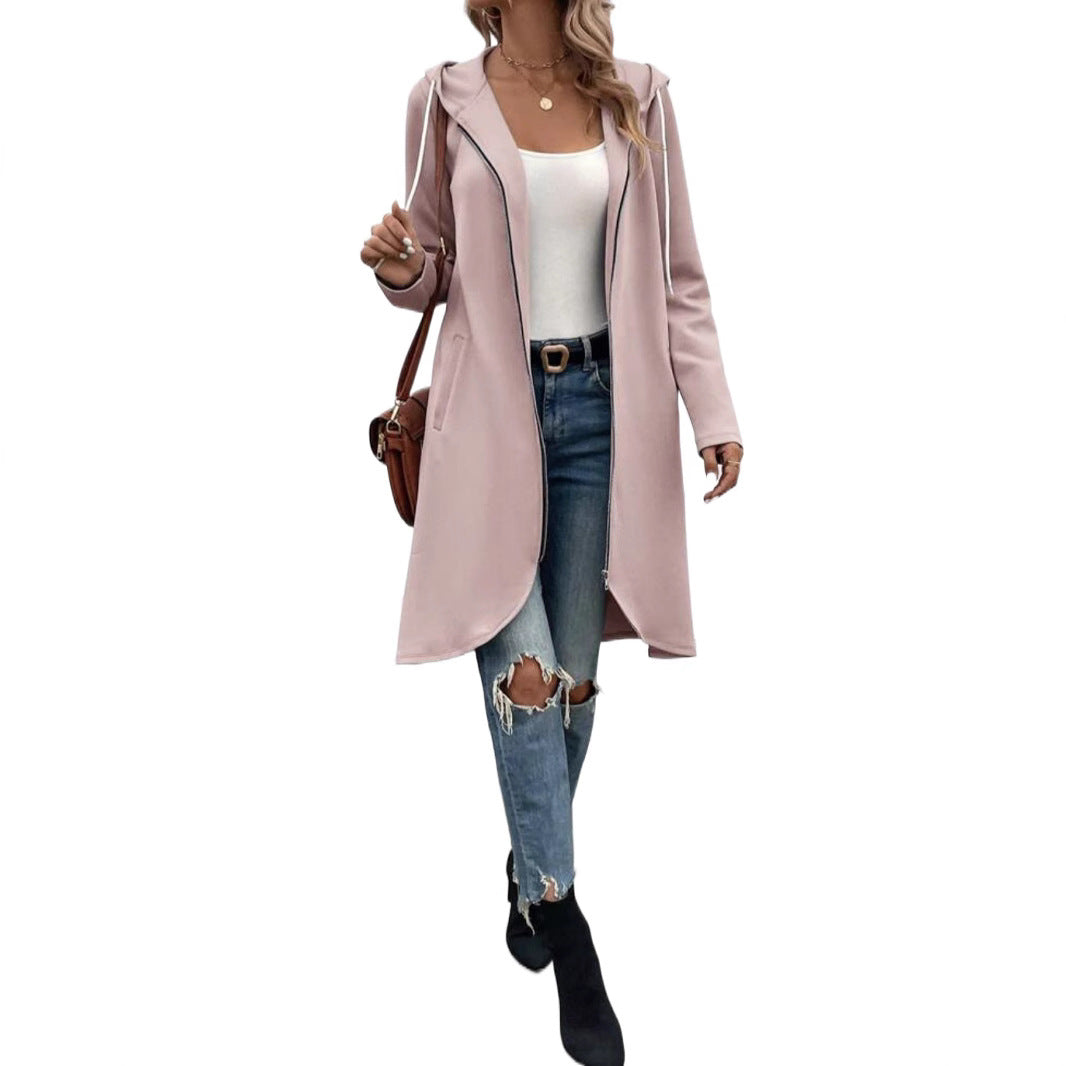 Personality Street Zip Hooded Long Velvet Lining Sweatshirt