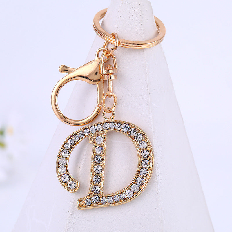Metal Inlaid Diamond 26 English Letter Key Ring