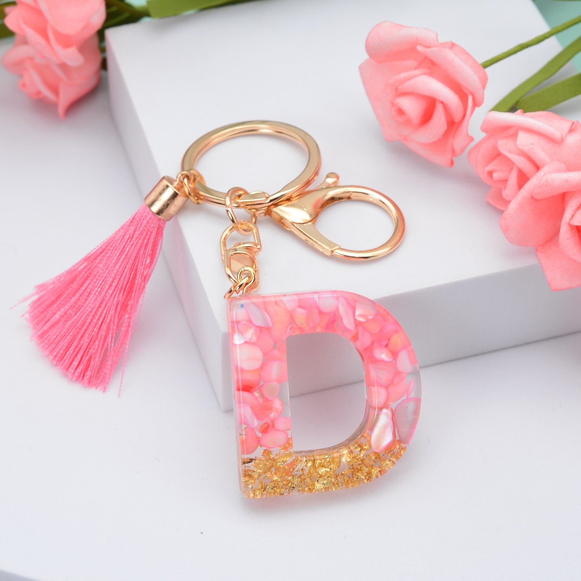 26 English Letters Leather Ball Stone Pendant Key Chain