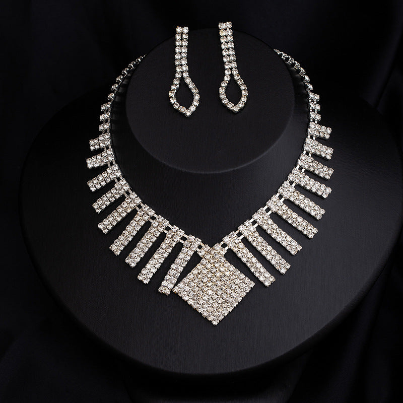 Full-Diamond Necklace And Earring Jewelry Set