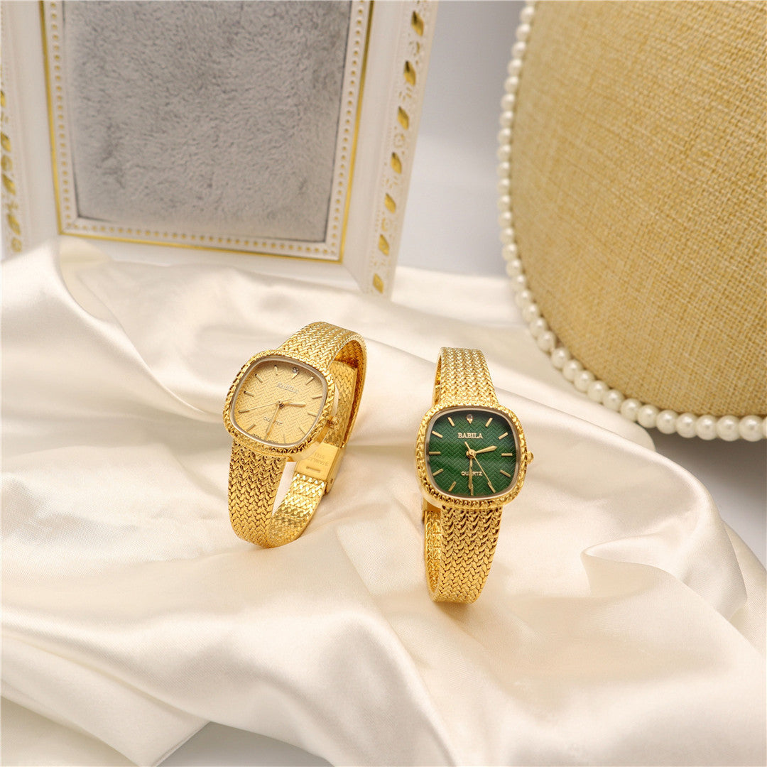 Ultra-Thin Retro Sand Gold Square Watch Luxury Temperament