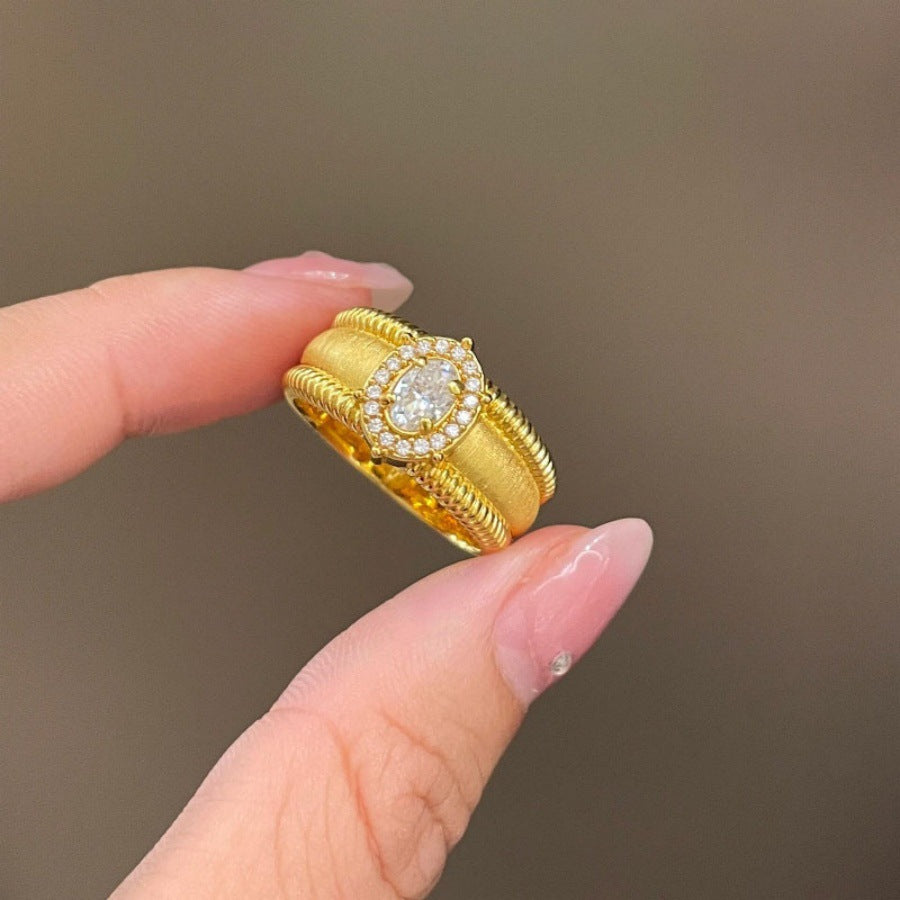 Antique Zircon Brushed Ring Female Retro Minority