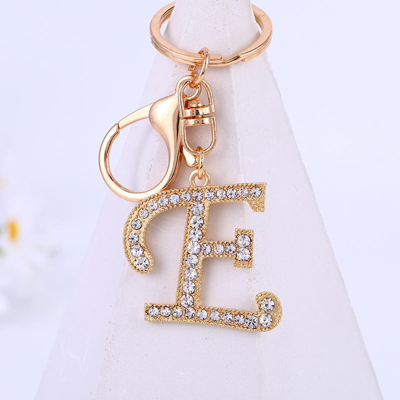 Metal Inlaid Diamond 26 English Letter Key Ring