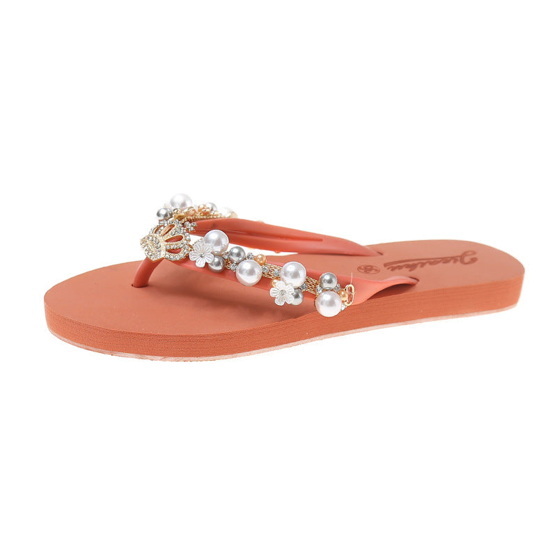 Pearl Crown Rhinestone Flip-Flops