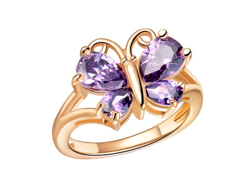 Domineering Butterfly Ring Color Crystal Butterfly Silver Ring