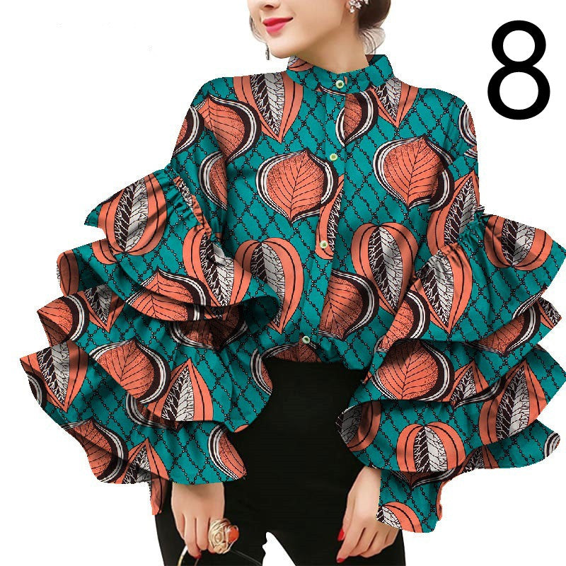 Women's Commuter Ruffle Sleeve Printed T-Shirt