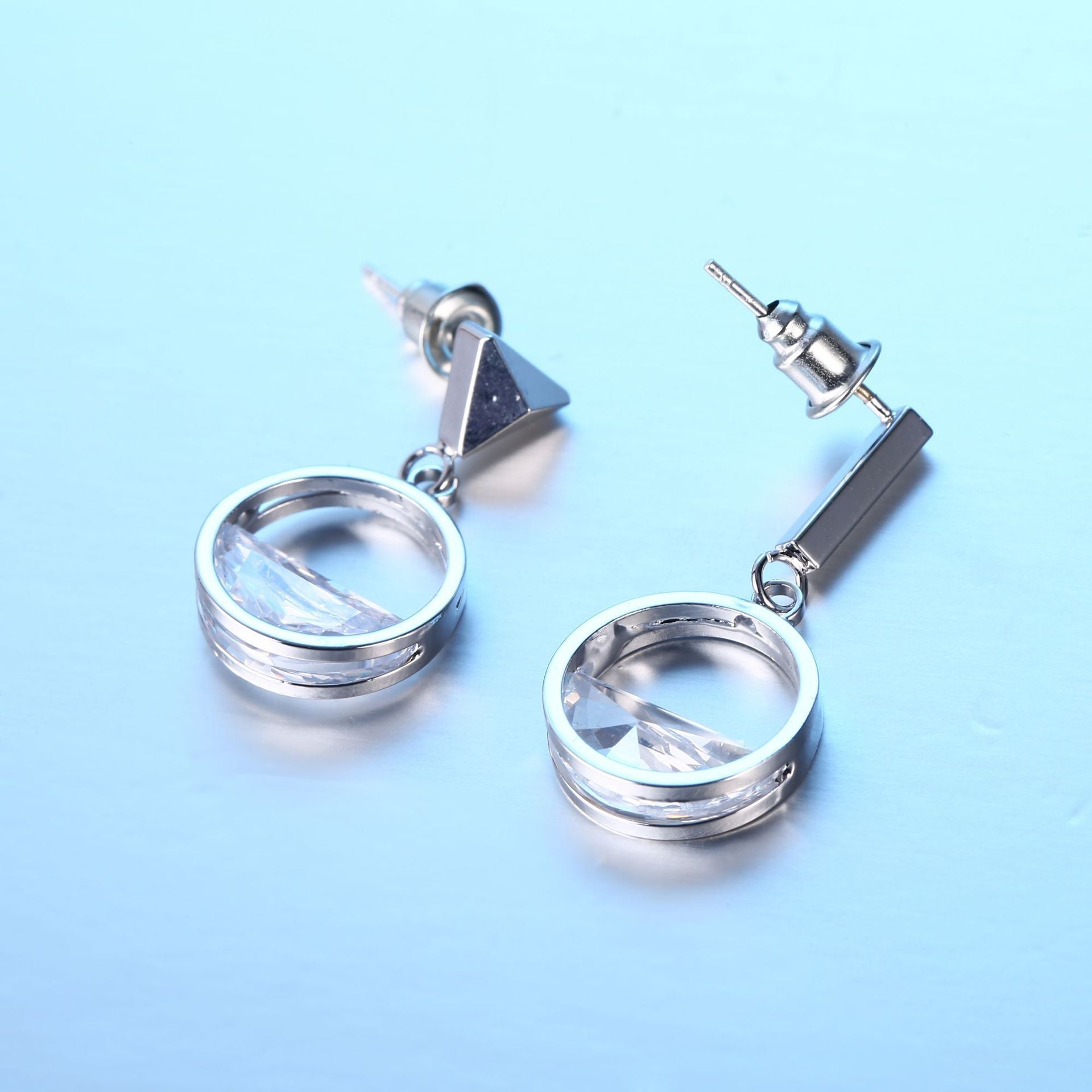 S925 Sterling Silver Stud Earrings Explosion Earrings with Zirconium Diamond Asymmetric Earrings