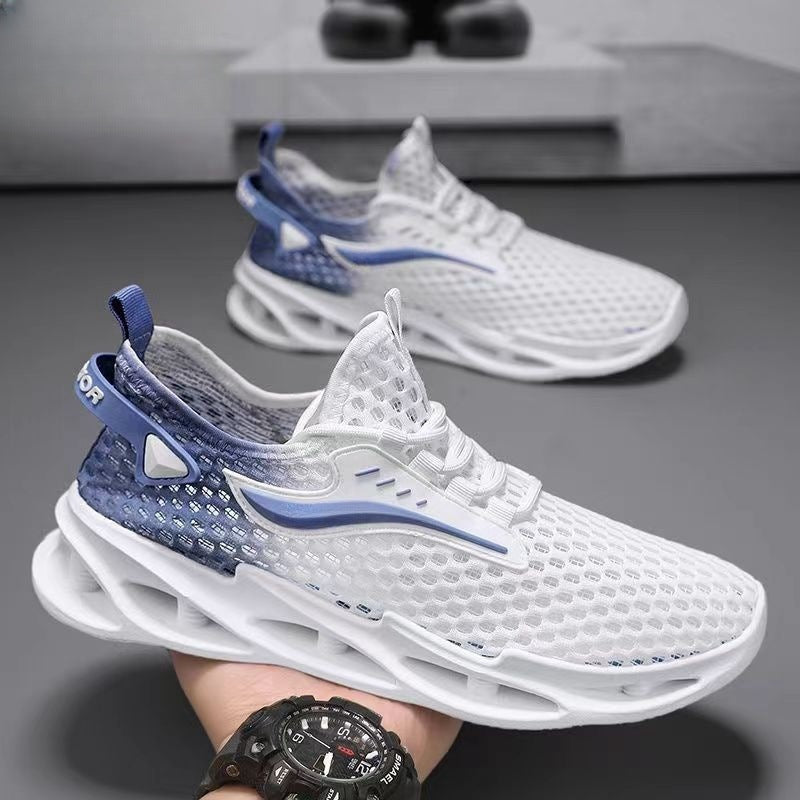 Men's Lace-Up Sneakers Mesh Sports Shoes Fashion Hollow-Sole Low Top Running Shoes