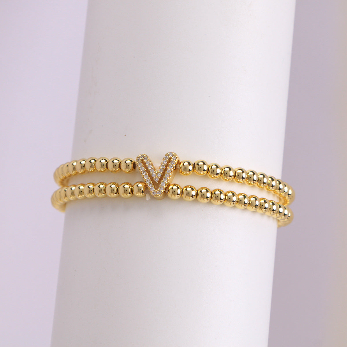 Copper-Plated 18k Gold Zircon Bead Bracelet
