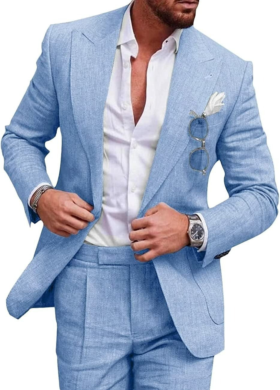 Men's Large Single Row One Button Solid Color Suit Two-Piece Set