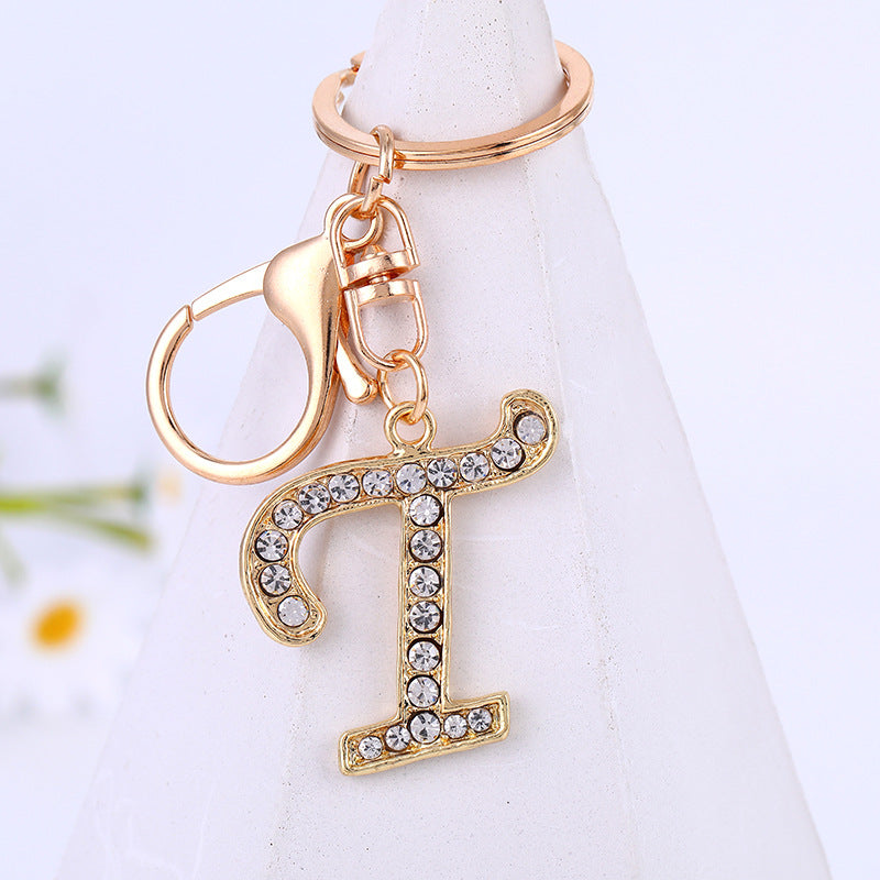 Metal Inlaid Diamond 26 English Letter Key Ring
