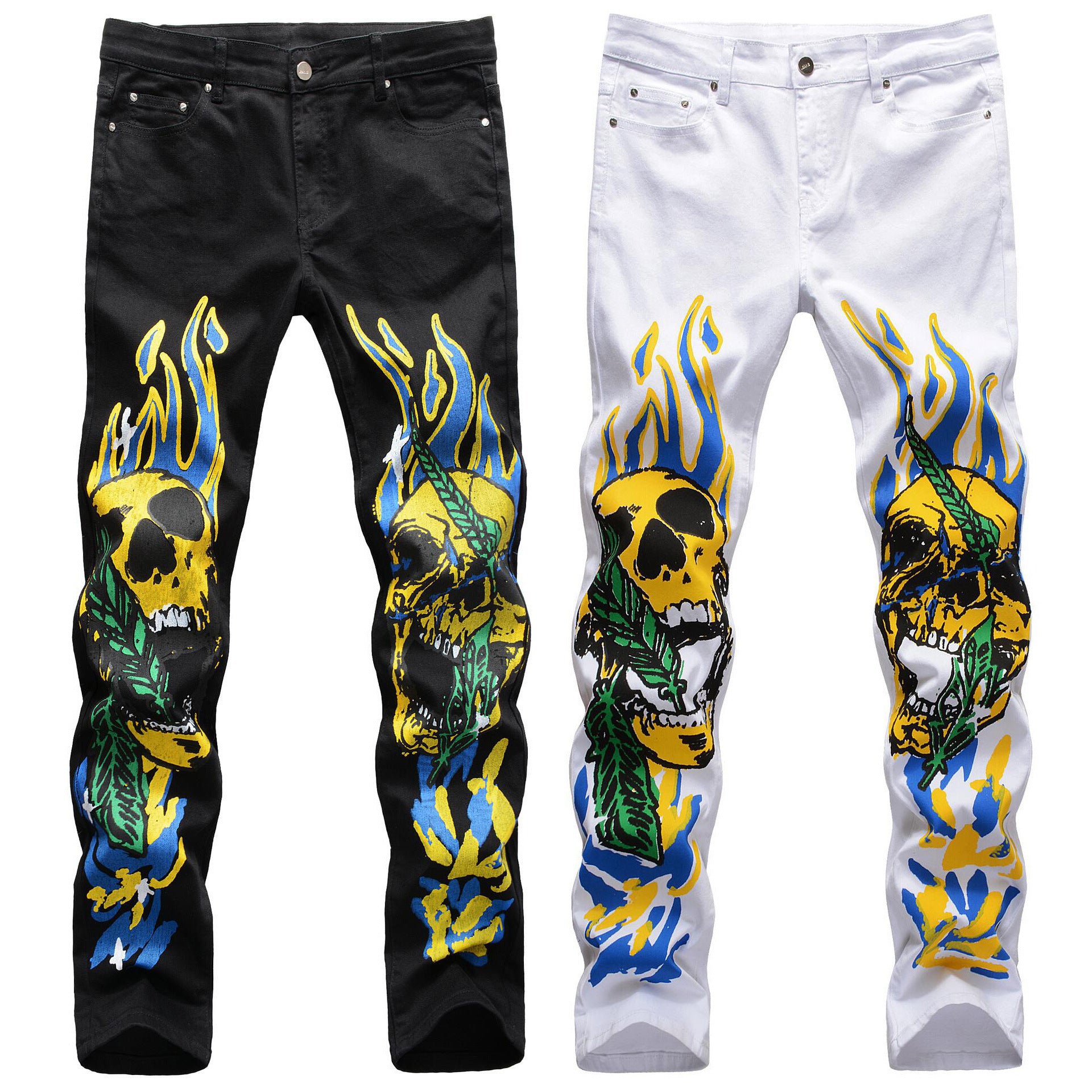 Skull Graffiti Flame Street Fashion Men's Pants