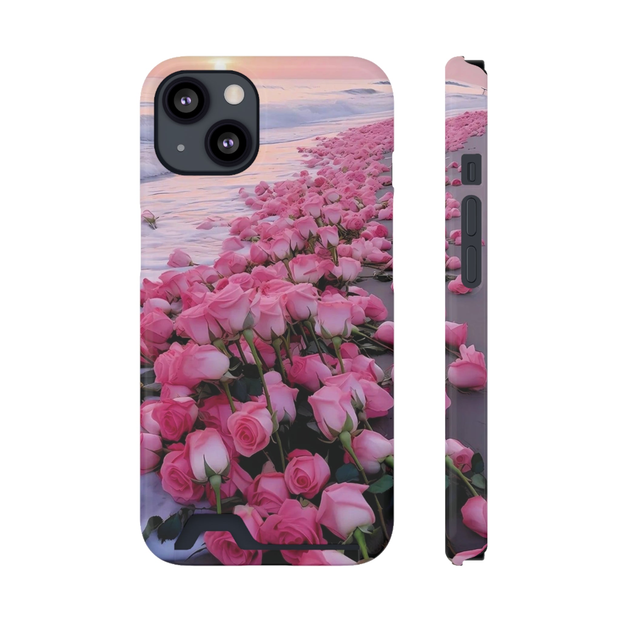 Pink Rose Phone Case With Card Holder