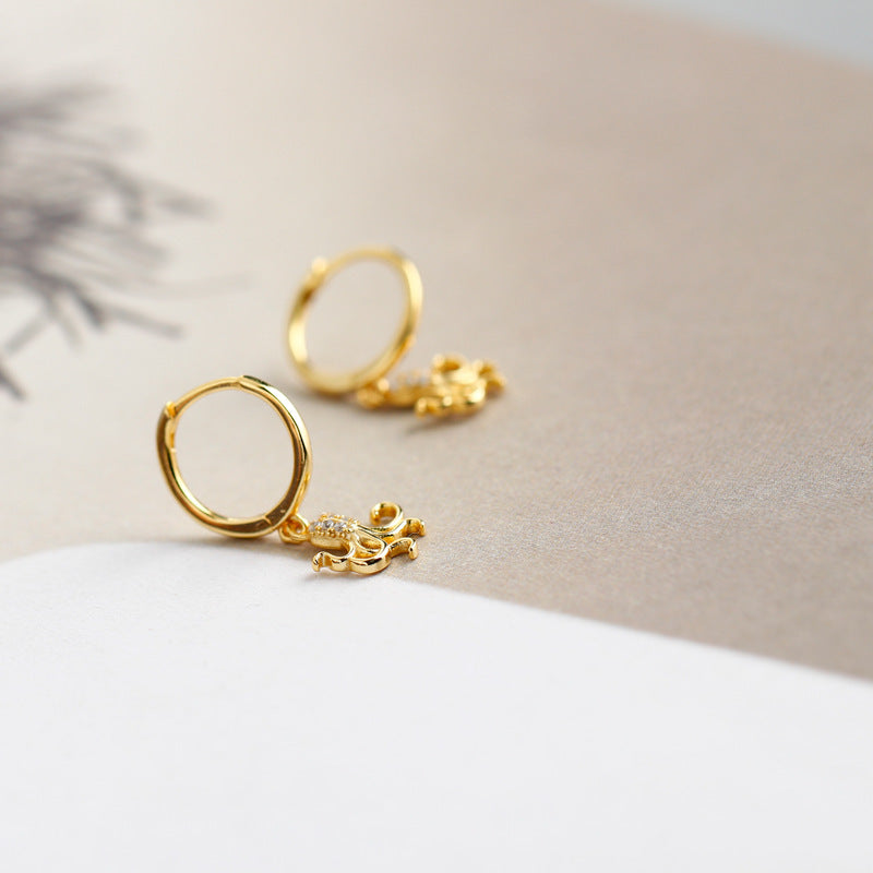 Fashion Diamond Zircon Octopus S925 Sterling Silver Stud Earrings