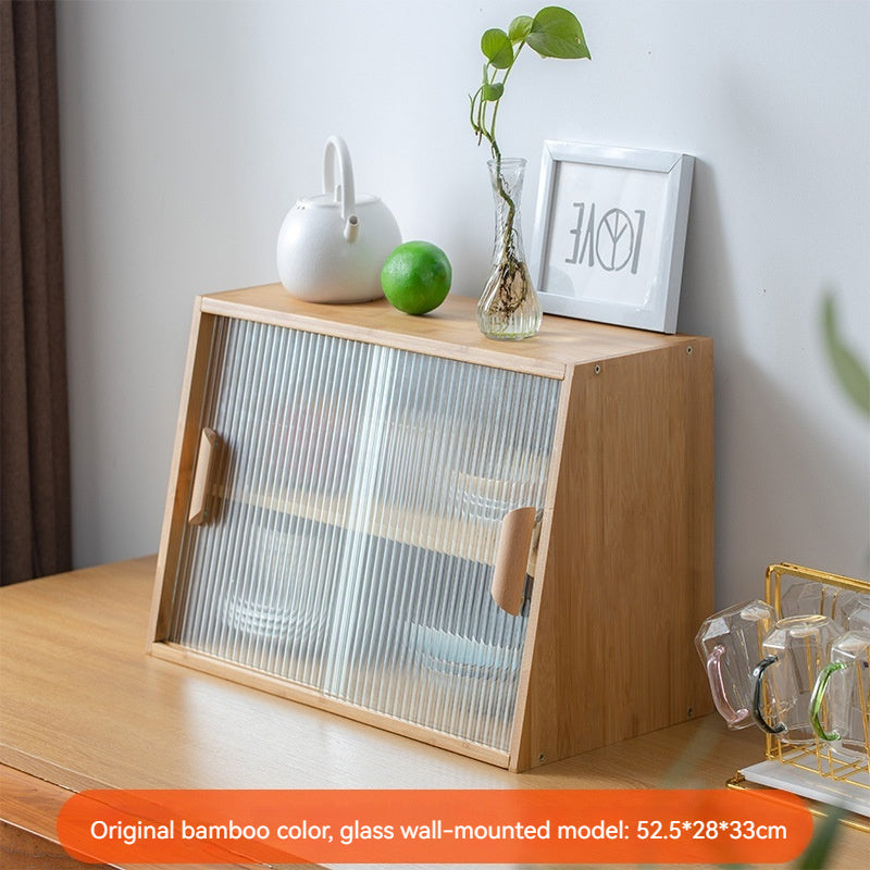 Japanese-Style Small Glass Kitchen Table Top Storage Cabinet Solid Wood Household