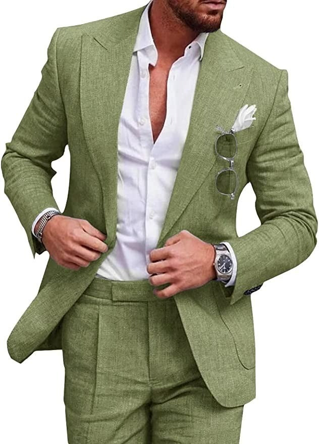 Men's Large Single Row One Button Solid Color Suit Two-Piece Set