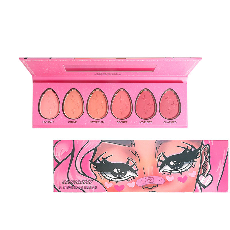 6-Color Trimming Highlighter Palette Blush Cosmetics Cute Makeup Tray Lasting Nature Makeup, 6-color Droplet Combination Blush Highlighter