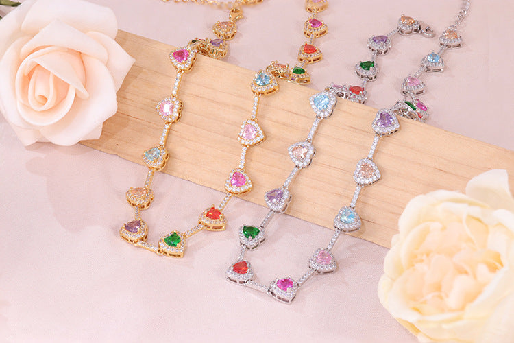 Candy Color Heart Color Zircon Necklace Ornament