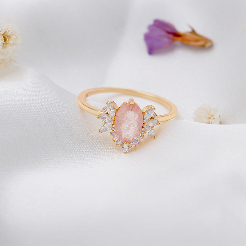 Strawberry Crystal Ring Fashion Niche
