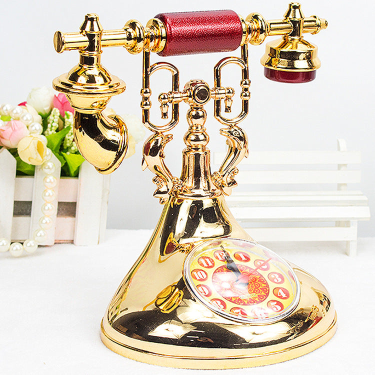 European-Style Vintage Dining Table Set Telephone Classical Electroplating Alarm Clock