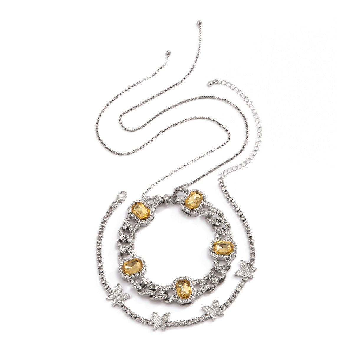 Women's Jewelry Exaggerated Diamond-Studded Cuban Buckle Necklace