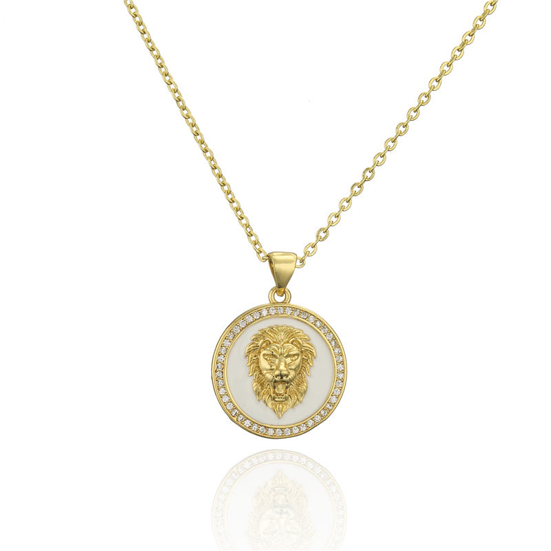 Fashion 18K Gold Plating White Dripping Lion Pendant Necklace