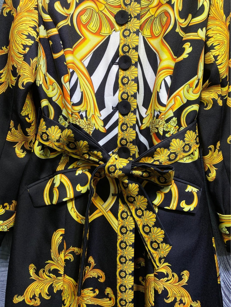 Belt Printed Long Sleeve Trench Coat