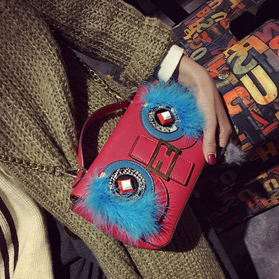 Spring New Ladies Bag Fashion Trend Bag Cartoon Contrast Color Lock with Cover Bag Shoulder Oblique Bag