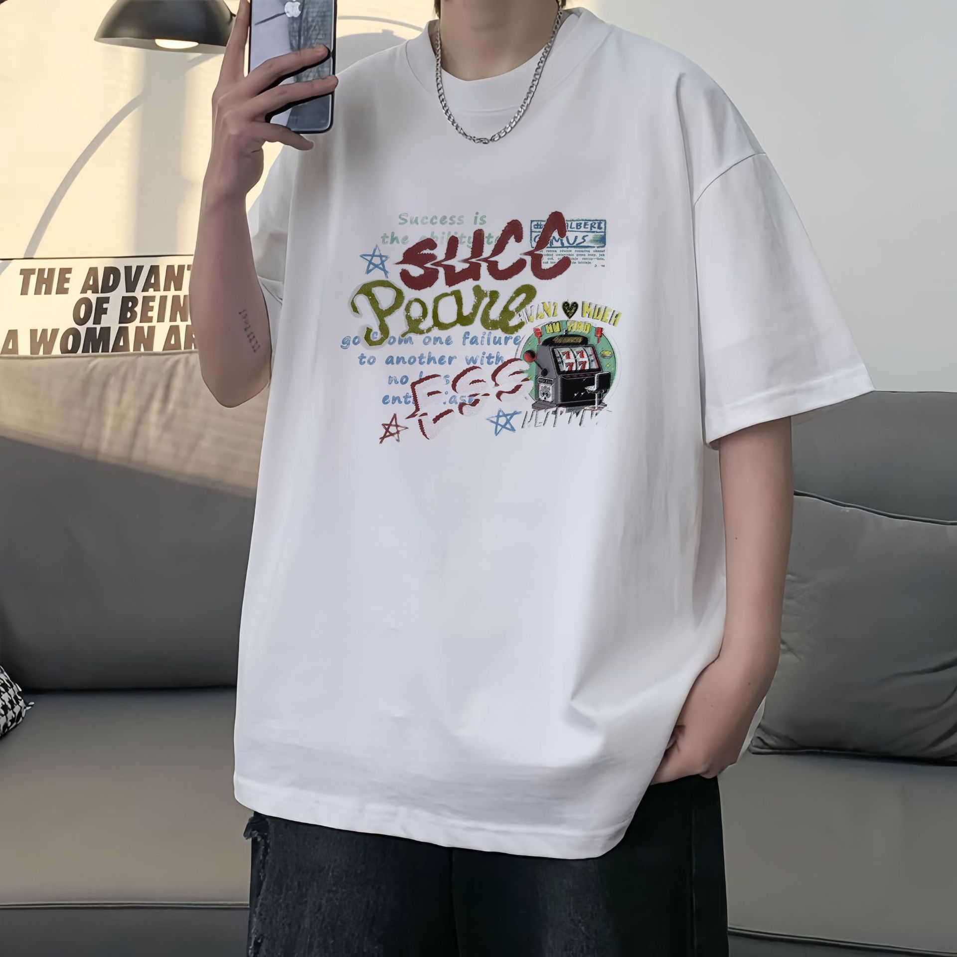 Short-Sleeved T-shirt Men's Cotton Printed Top