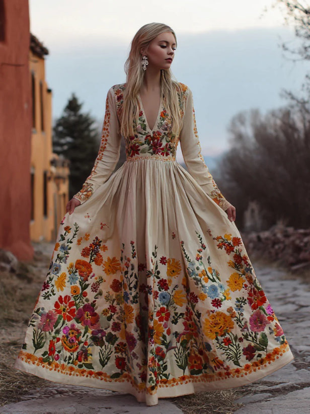 European And American Women's V-Neck Maxi Dress