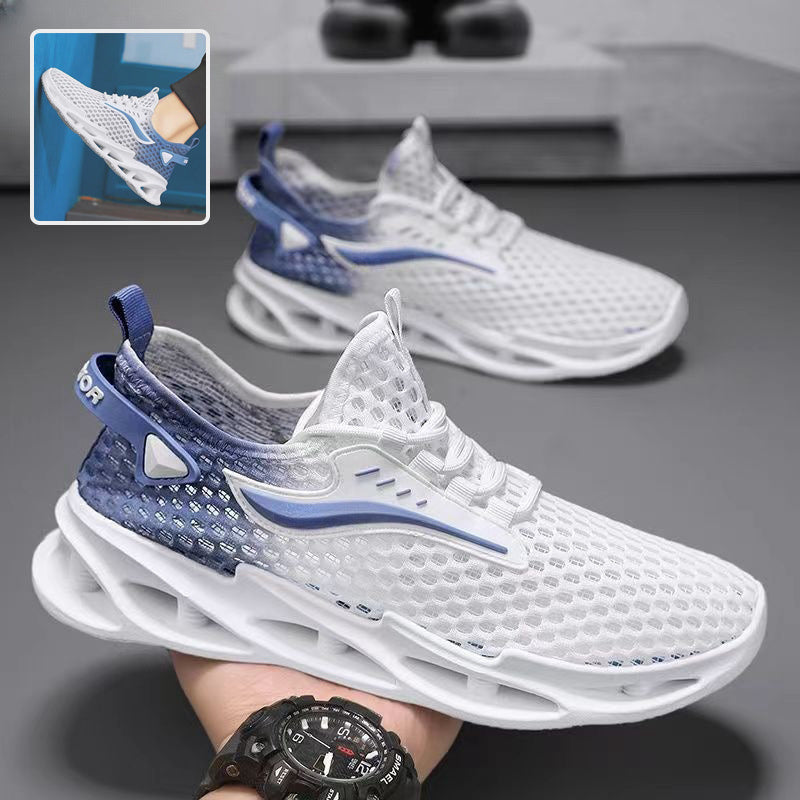 Men's Lace-Up Sneakers Mesh Sports Shoes Fashion Hollow-Sole Low Top Running Shoes