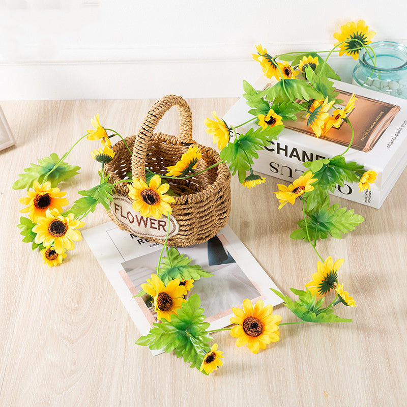 Fake Silk Sunflower Decoration with Green Leaves