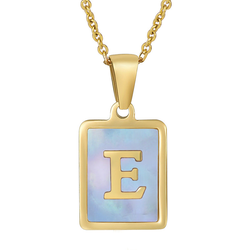 Titanium Steel 26 English Letter Necklace Blue Shell