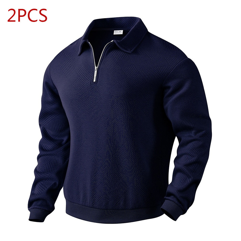 Lapel Jacquard Half-Zipper Sweatshirt Fashion Solid Color Long-Sleeved Tops For Men Clothing