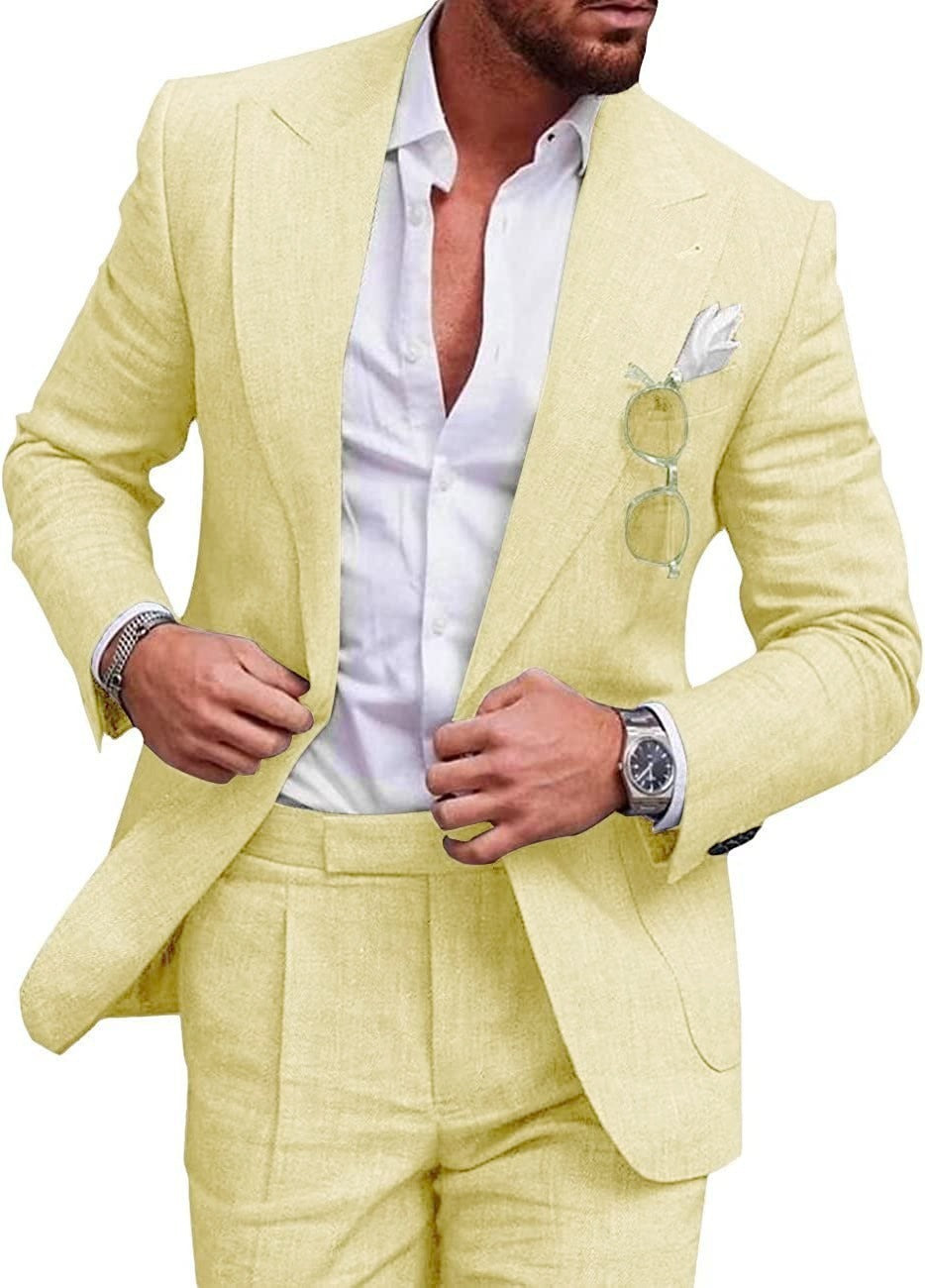 Men's Large Single Row One Button Solid Color Suit Two-Piece Set