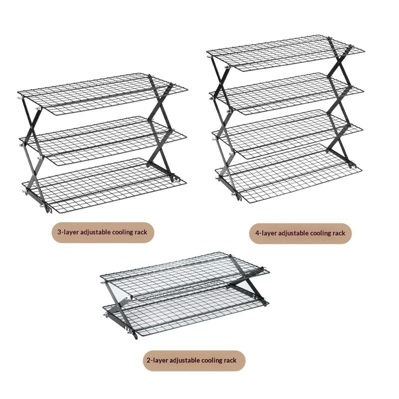 Black Foldable Cooling Rack Multi-Tier Kitchen Storage Rack