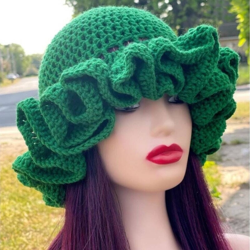 Knitted Lace Bamboo Hat Ruffled Hat Fashion