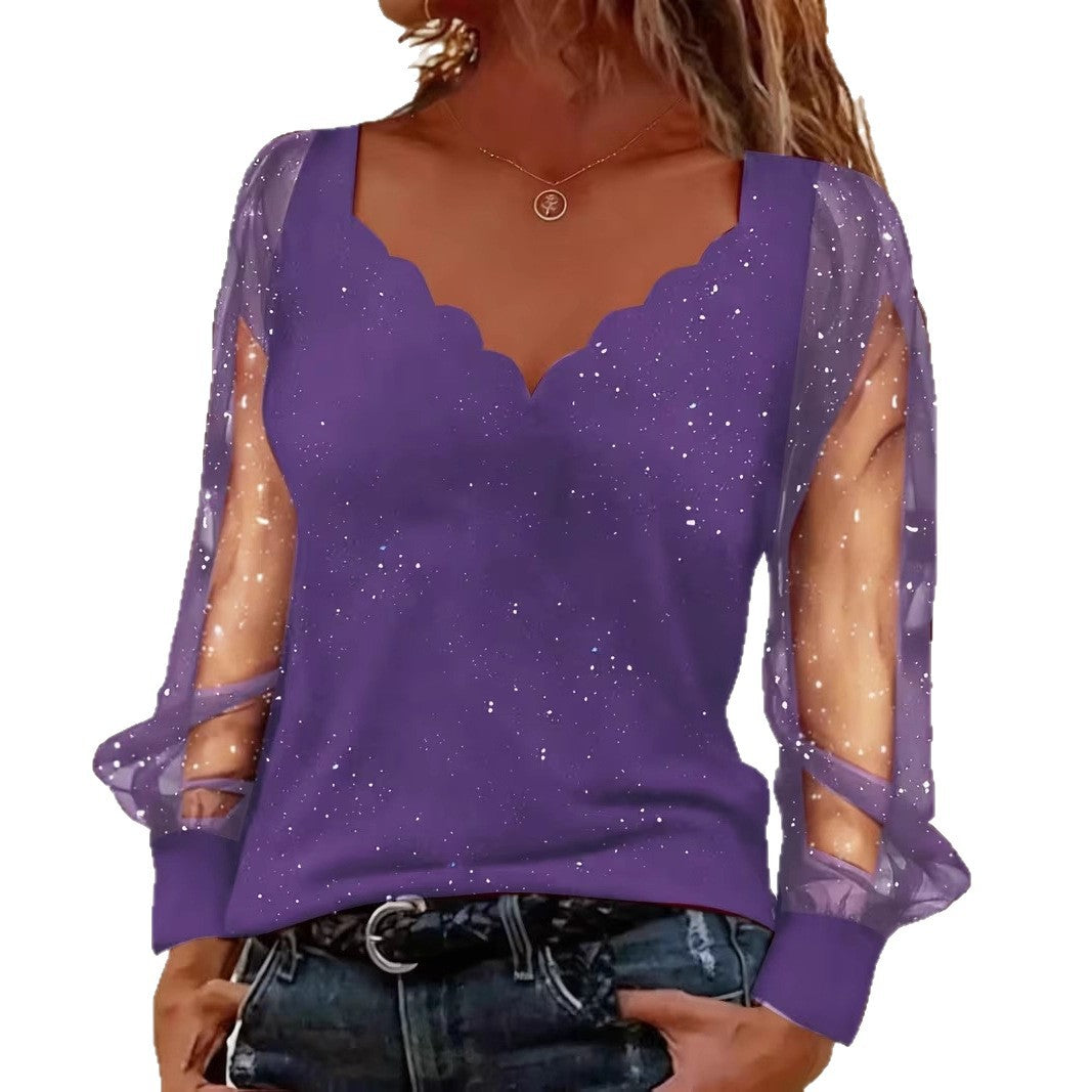 Loose-Fit V-Neck Fashionable Casual Elegant T-Shirt Top