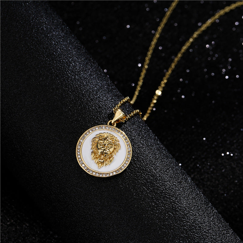 Fashion 18K Gold Plating White Dripping Lion Pendant Necklace