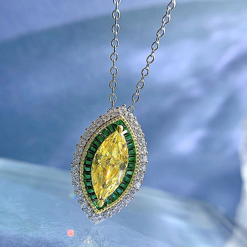 New 925 Silver Necklace 613 Yellow Diamond Horse Eye Pendant For Women