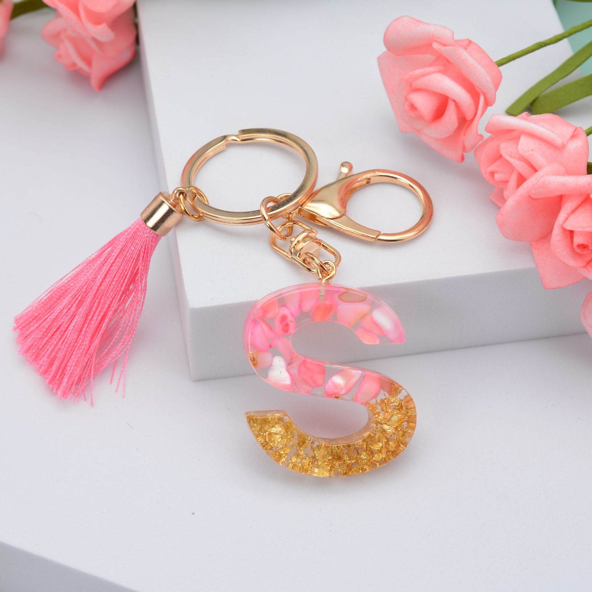 26 English Letters Leather Ball Stone Pendant Key Chain