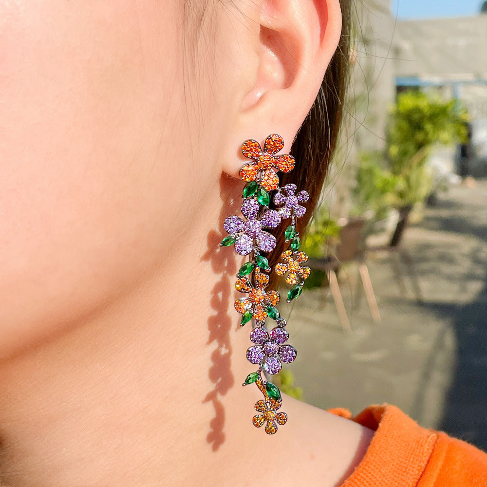 High-Class Ladies Wind Flower Petals Long Earrings