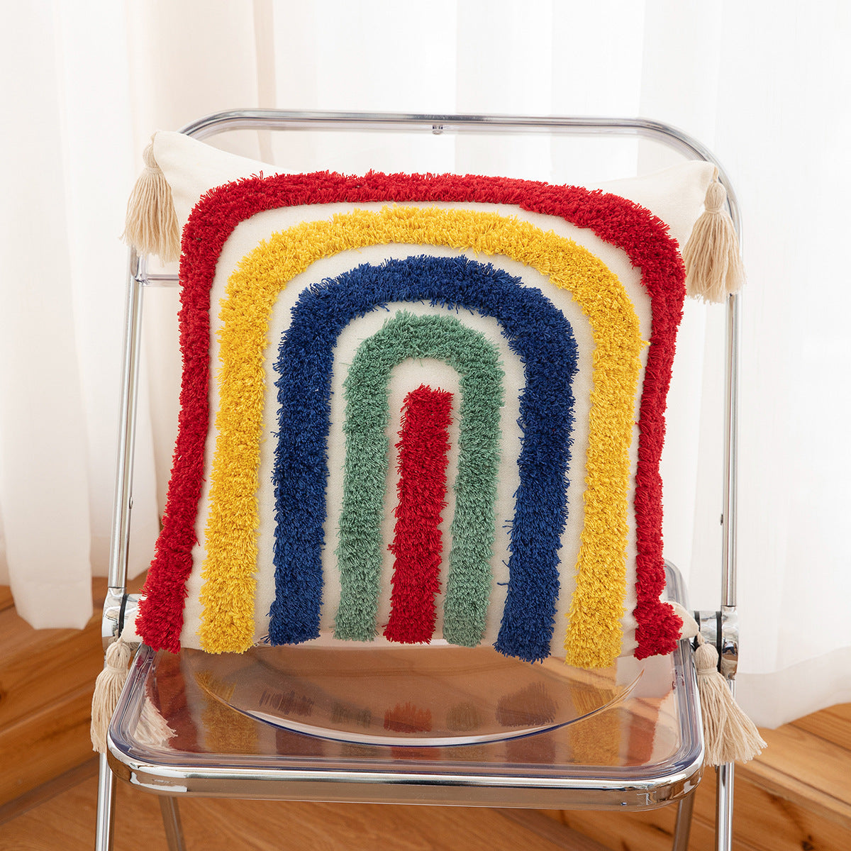 Hand-Woven Craft Tufted Colorful Red Pillowcase