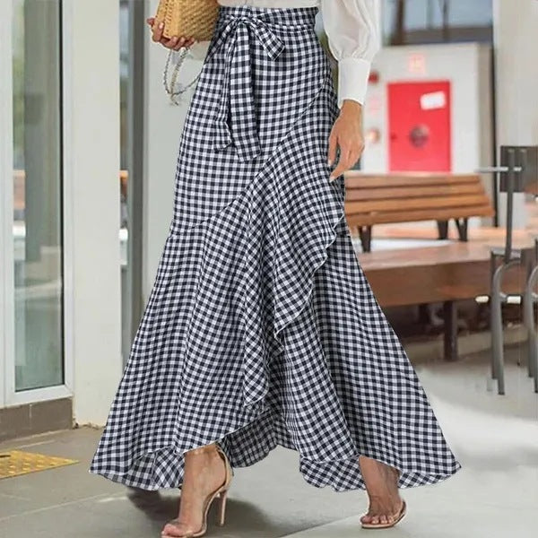 Women's Plaid Mermaid Ruffle Irregular Skirt